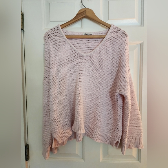 Madewell Sweaters - Madewell Chunky Loose Knit Sweater Vneck Size Large Cotton Pullover Pink Coastal